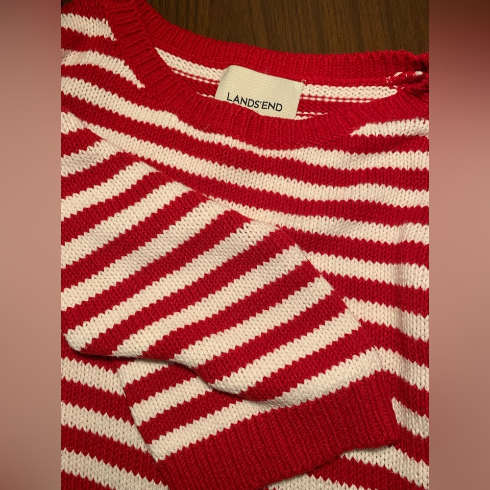 Land’s End Red and White Striped Knit Sweater Dress, Long Sweater